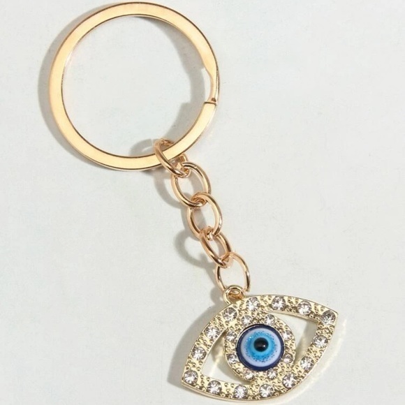 Rhinestone Golden Blue Evil Eye Charm Keychain Protection Lucky Good Vibes Gift - Picture 1 of 6